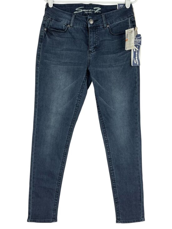 Seven7 Women's Tummy-Less Slimmer Skinny Stretch Mid Rise Blue Jeans Size 12 NWT - Picture 1 of 12